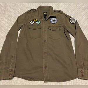 Stussy Outdoor Ethics Button Up Shirt Patches Military Green Size Medium